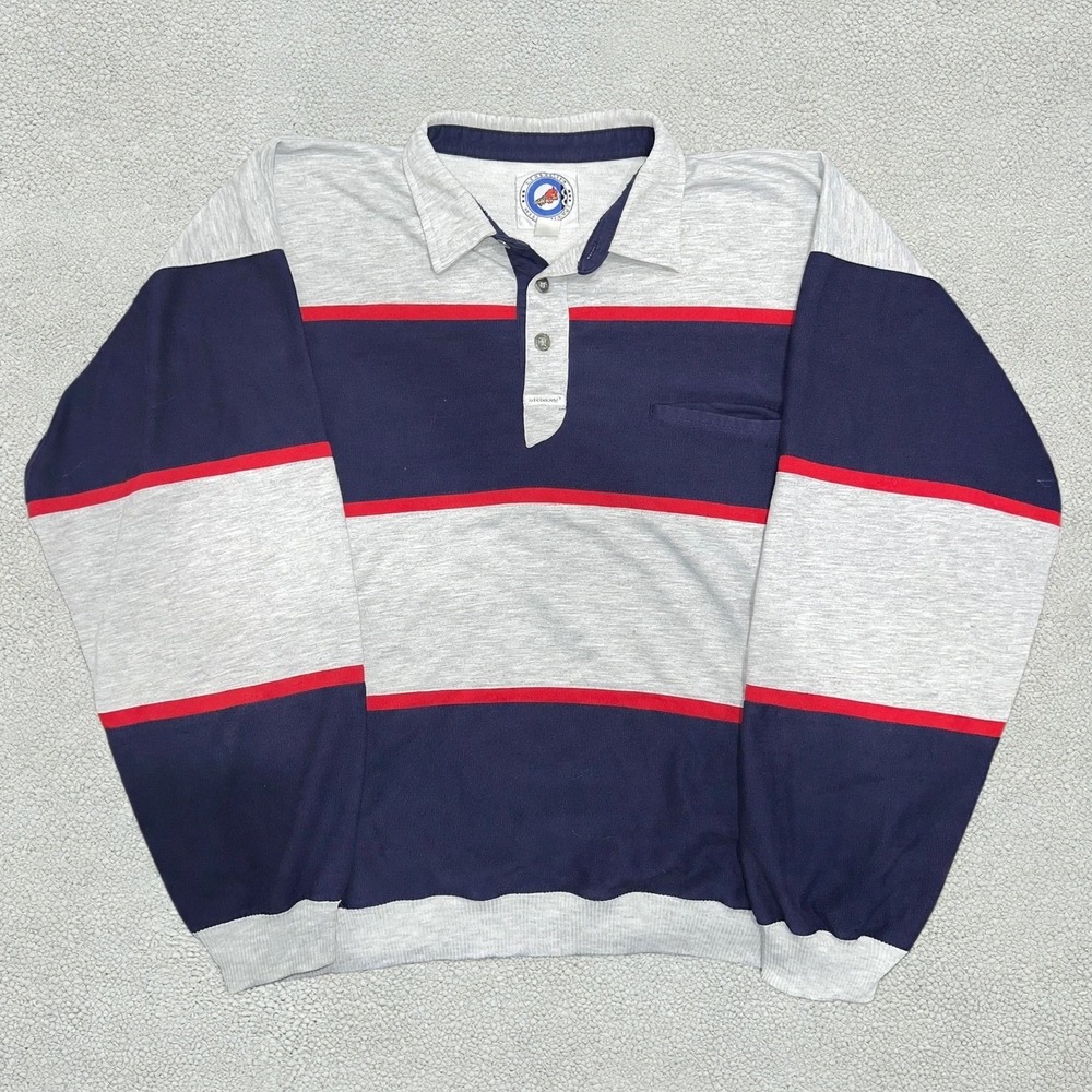 Vintage Greenline International Polo Sweatshirt Mens L Navy Grey Red Colorblock